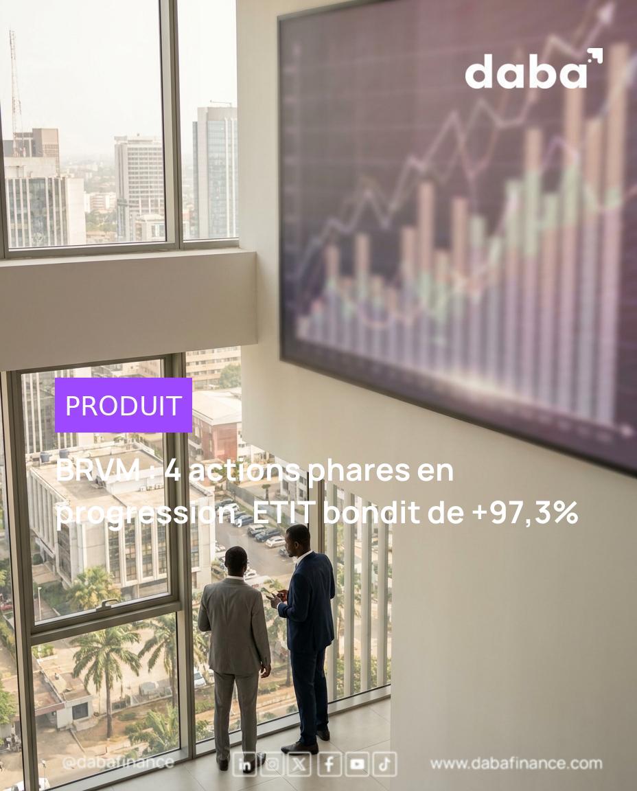 Graphique boursier montrant des flèches vertes de croissance pour les actions BRVM