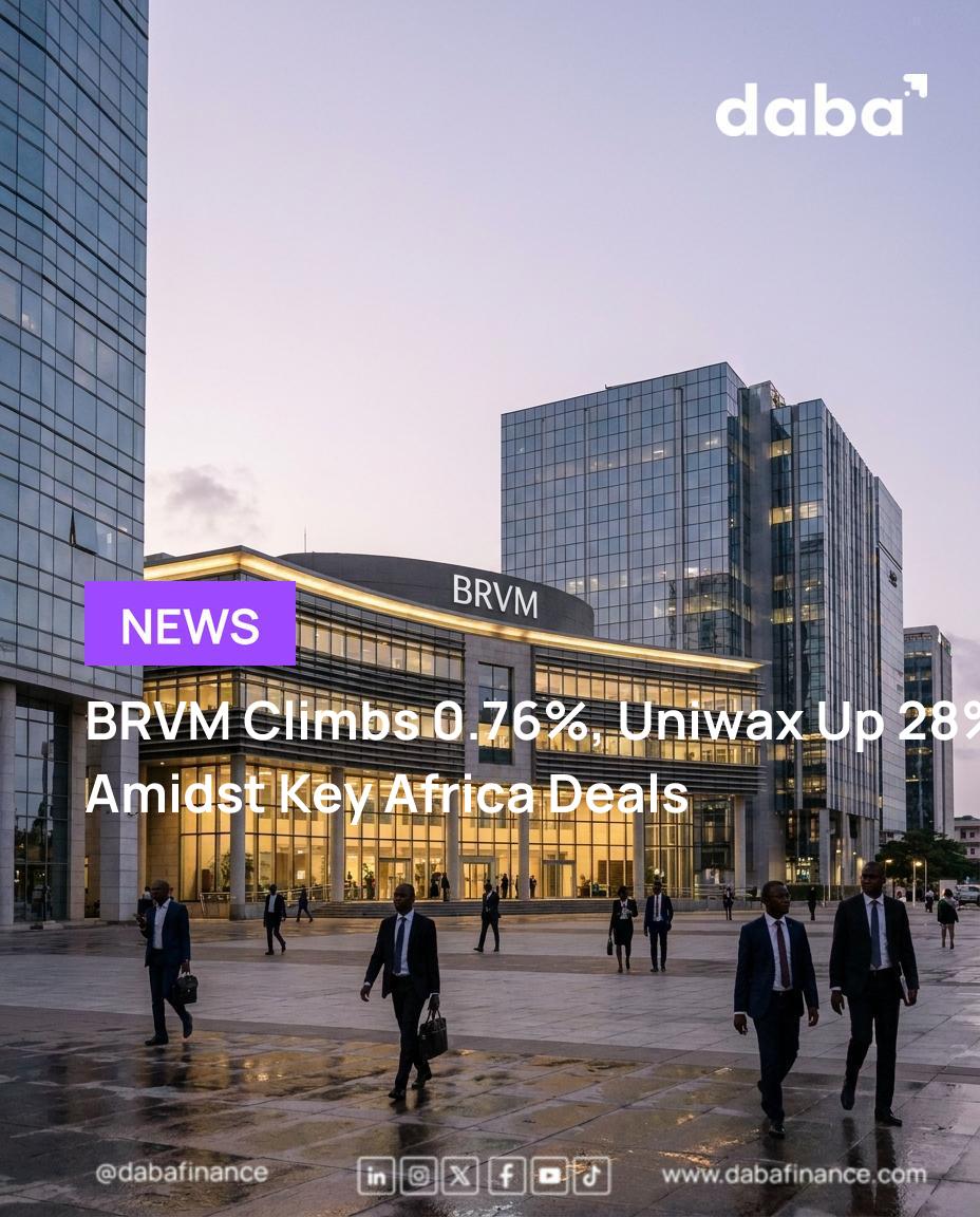 BRVM stock market chart showing upward trend with Uniwax logo.