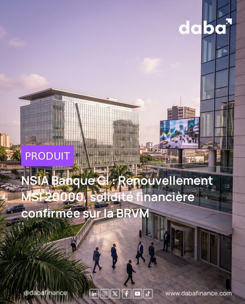 Logo de NSIA Banque Côte d'Ivoire avec un graphique boursier en arrière-plan, symbolisant la solidité financière et la confiance des investisseurs sur la BRVM.
