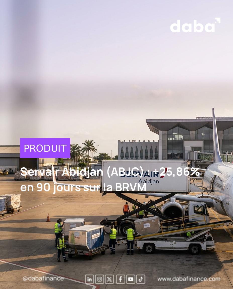 Graphique boursier montrant une tendance haussière pour Servair Abidjan (ABJC) sur la BRVM, symbolisant la croissance des marchés africains.